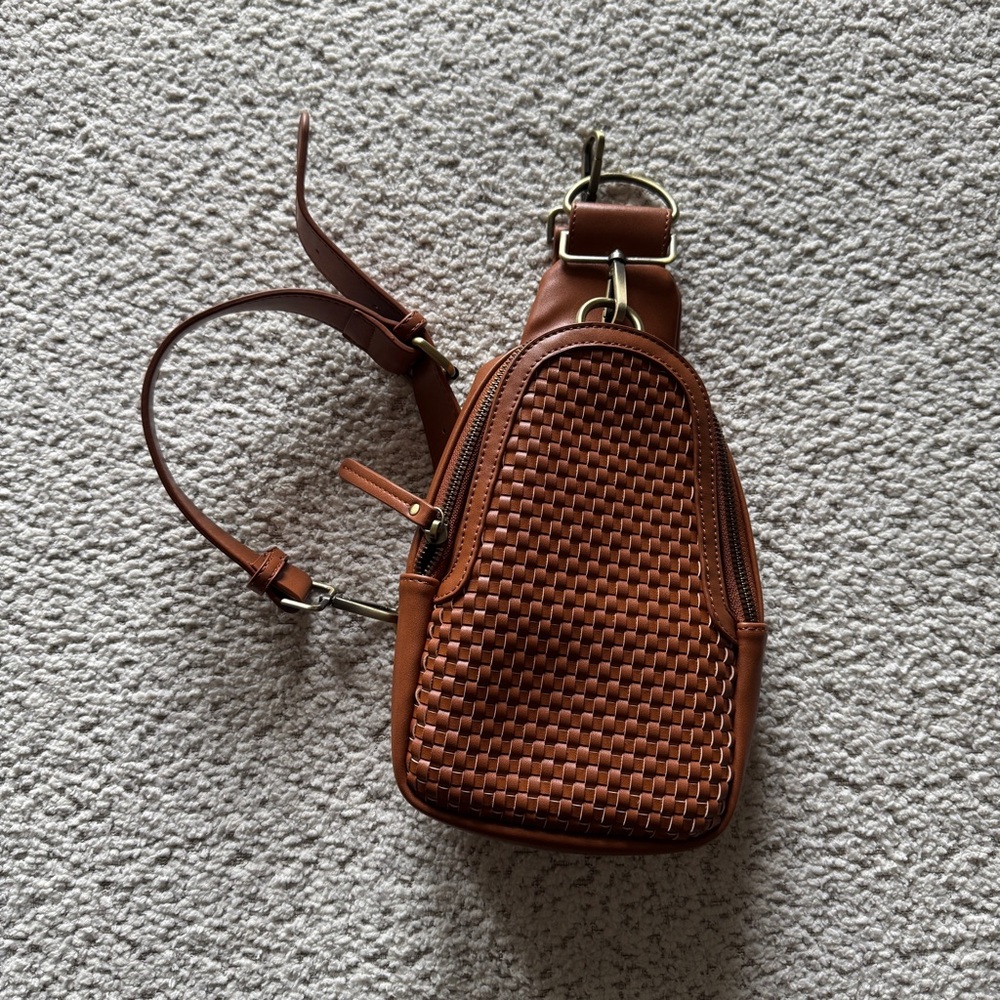 Anthropologie Woven Leather Crossbody Satchel in Brown